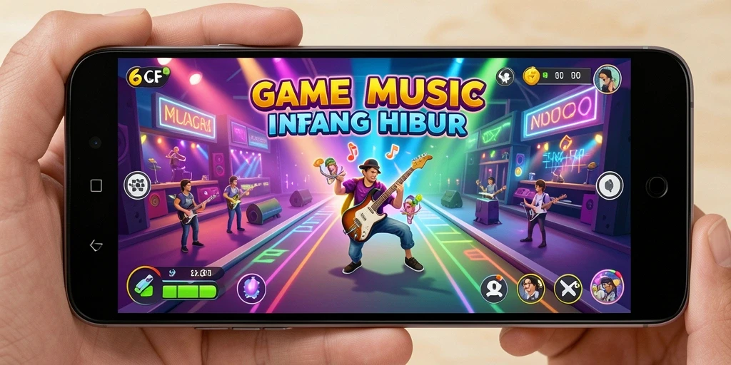 Screenshot gameplay 6CF yang menampilkan keseruan bermain musik.