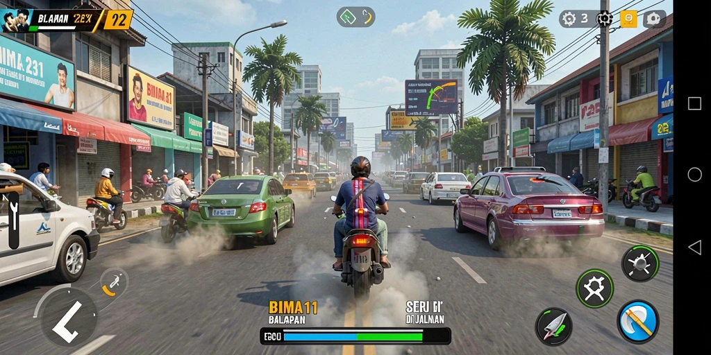 Gameplay balapan seru dan mendebarkan di BIMA11.