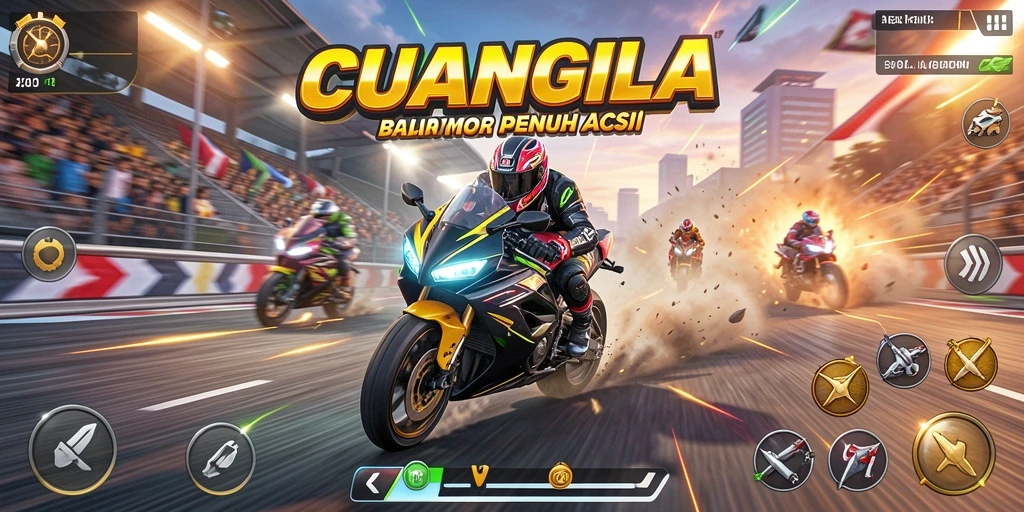Screenshot CUANGILA menunjukkan aksi balap motor yang mendebarkan dan grafis menarik.