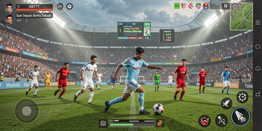 Tampilan gameplay menegangkan dari GB777, penuh aksi sepak bola.
