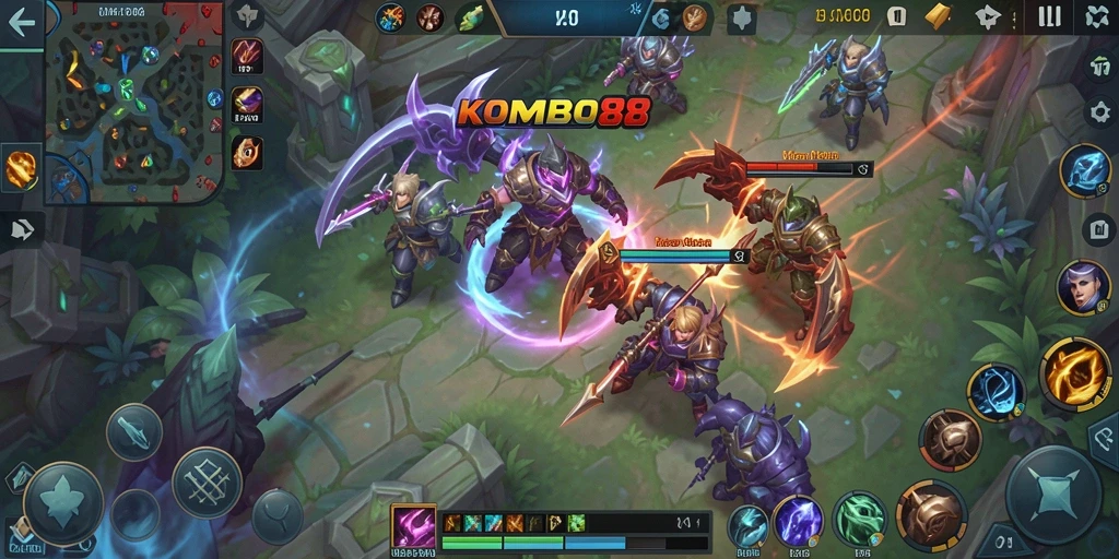 Screenshot utama KOMBO88 menampilkan aksi seru dalam pertarungan MOBA.