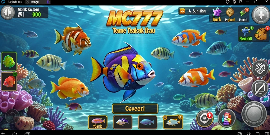 Tangkapan layar gameplay menarik dari MC777 saat menangkap ikan.