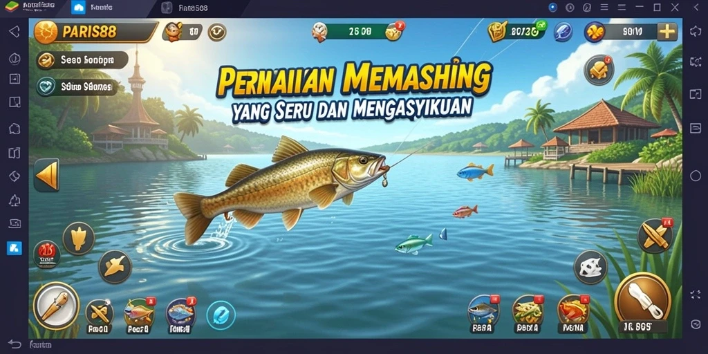 Tampilan gameplay <strong>PARIS88</strong> yang seru dengan aktivitas memancing yang menyenangkan.