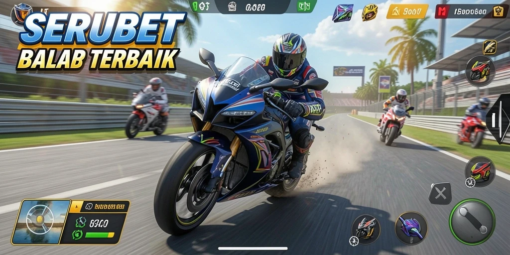 Screenshot SERUBET menampilkan balapan motor yang seru dan mendebarkan.
